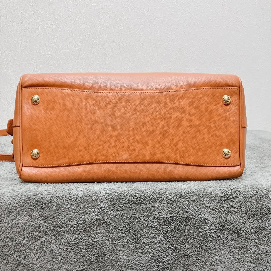 PRADA Saffiano Leather Boston Bag 2Way Shoulder bag Orange Used Italy thumbnail 6