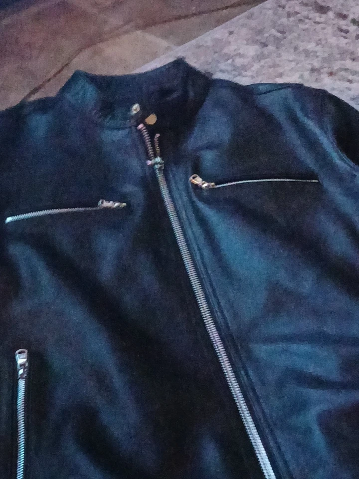 Michael Kors 💯 Chaqueta de Cuero Negra Estilo Café Racer Para Hombre Mediana Muy Suave Foto 4 de 4