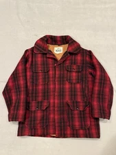 VTG Woolrich Mackinaw Cruiser Wool Jacket Red Plaid Made In USA Mens Size 46