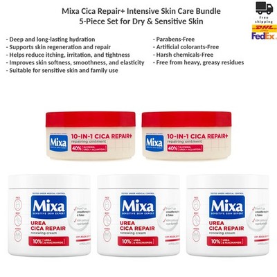 Mixa Cica Repair+ Intensive Skin Care Bundle 5-Piece Set for Sensitive Skin