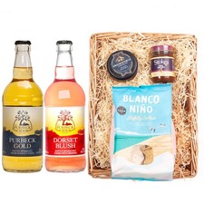 Purbeck Cider Wicker Tray | Dorset Blush & Gold Cider | Cheese & Chutney Gift