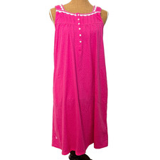 Aria Collection SIZE SMALL White Dotted Pink Nightgown w/Lace Button Cottagecore