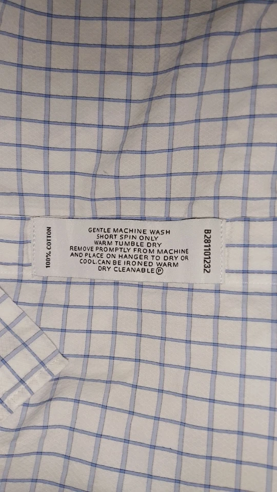 Geoffrey Beene Shirt French Cuff Mens Blue White Check Cotton Long Sleeve 46 — 第 4/4 张图片