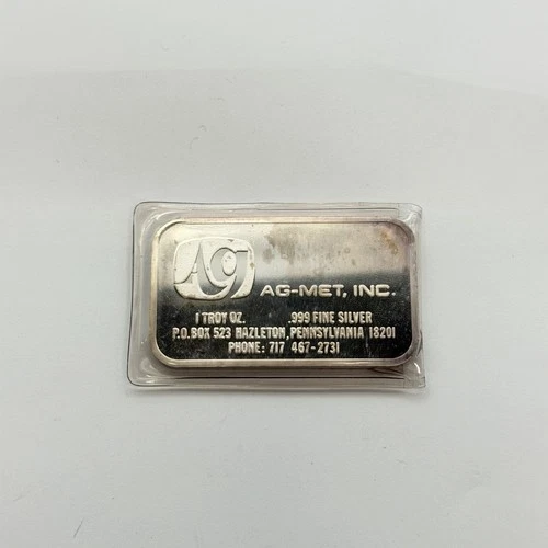 Vintage AG MET INC 1oz Silver Bar COURSE PEBBLE BACK NO SERIAL SEALED RARE!