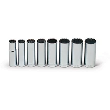 409 - 1/2Inch Drive 8 Piece Set - 12 Point Deep Sockets, 1/2Inch - 15/16Inch