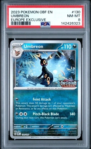 PSA 8 Umbreon - Obsidian Flames Stamped - Promo - 130/197 Pokémon Card TCG 2023
