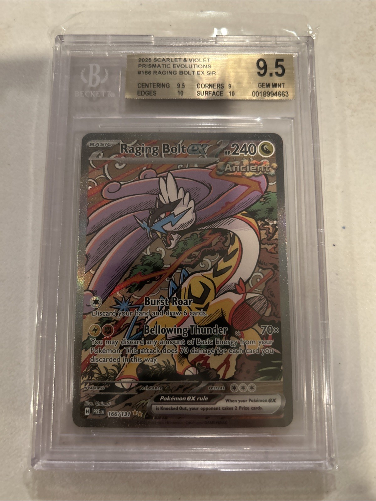 Pokémon TCG Prismatic Evolutions Raging Bolt EX Sir 166/131 BGS 9.5