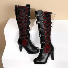 Victorian Women High Heel Gothic Tall Lace Up Knee High Steampunk Pirate Boots