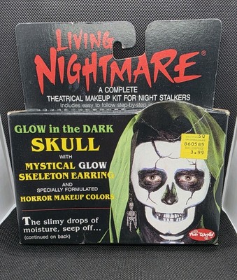 Vintage Fun World Glow In Dark Skull Mask Makeup Kit Living Legend Nightmare New