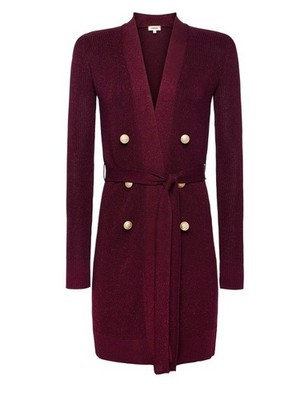 L Agence Noe Metallic Double Breasted Longline Cardigan Sweater Burgundy Sz XS