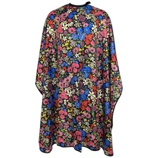 Pelocapa Haircut Salon Barber Cape Snap Closure Waterproof Flowers on Black Back