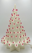 Vintage Large 21” Pearl White Lava Ceramic Christmas Tree Retro 1970’s Red