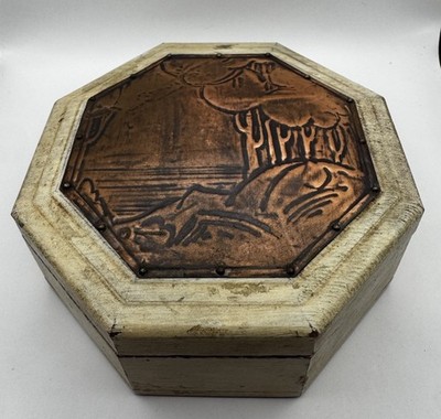 Vintage Hand Tooled Copper Wood Jewelry Box Long Beach California Jergins Arcade