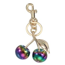 Cherry Keychain Bag Purse Charm with Key Ring Clip Colorful-Light Gold