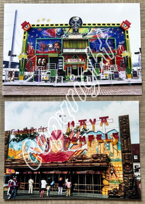 2 x Archiv Foto MAYA-TEMPEL und ALIEN ATTACK - Kirmes Schausteller Modellbau