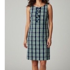 Talbots Womens Plaid Ruffle Front Sleeveless Sheath Dress Holiday Heritage 14