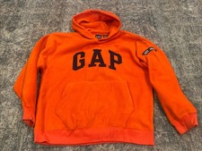 90s GAP Athletic Fleece Hoodie Orange Spellout Logo Pullover Women s XXL 1969