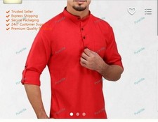 Indian Clothes Kurta Fashion Shirt Mens Long Cotton Top Tonic Solid