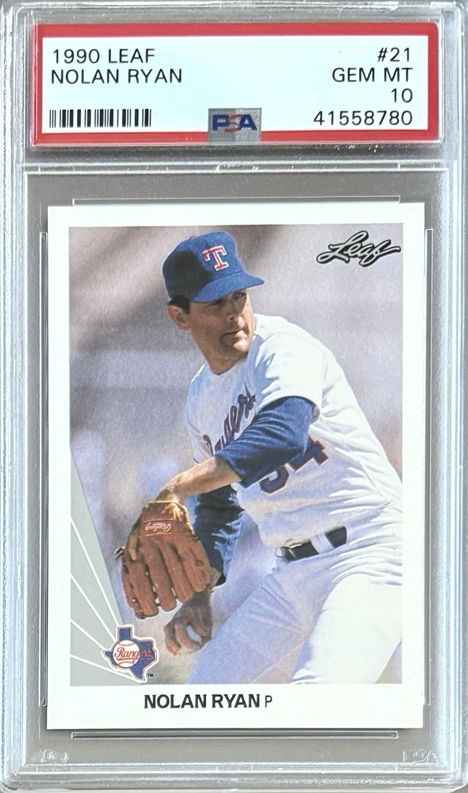 1990 LEAF #21 NOLAN RYAN HOF PSA 10 GEM MT RANGERS