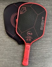 Six Zero 6.0 Ruby Pro 14mm Pickleball Paddle Excellent Condition Gritty 