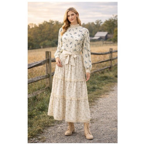by TiMO floral high neck blouse top Size L granmacore Prairie Vintagecore Lace