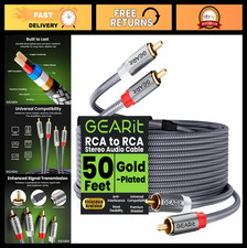 50ft RCA Stereo Audio Cable - Dual Shielding, Gold-Plated Connectors, Hi-Fi, Sub