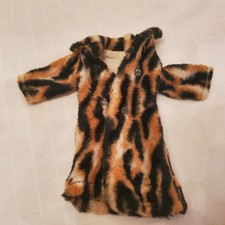 Vintage Barbie Clothes Clone Doll Outfit Tiger Print Faux Fur Coat Animal 60s
