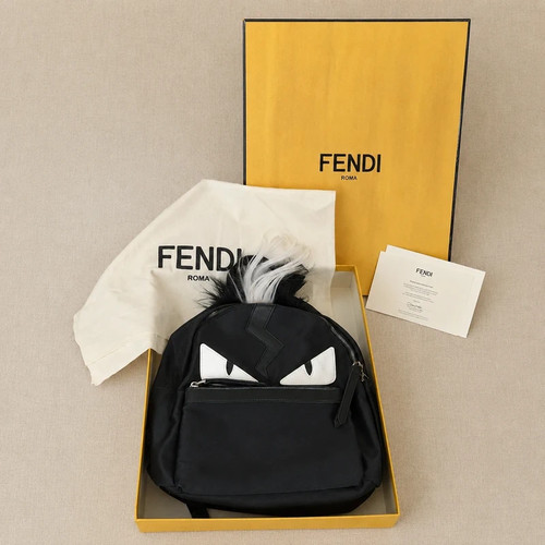 Fendi Black and White Mohawk Monster Eye Embossed Calfskin and Nylon Backpack