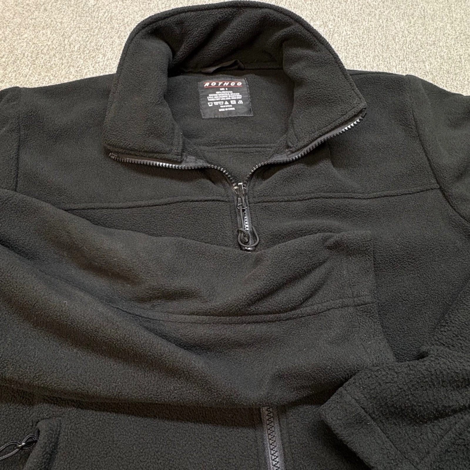 Rothco Black Fleece Jacket Men's Small Full Zip Collared Warm Outerwear Military