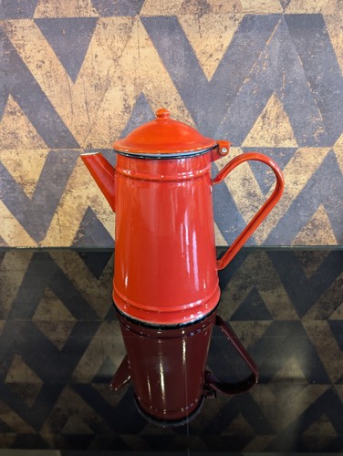 Antike Emaille Kaffeekanne 1 4l Rot Vintage Teekanne