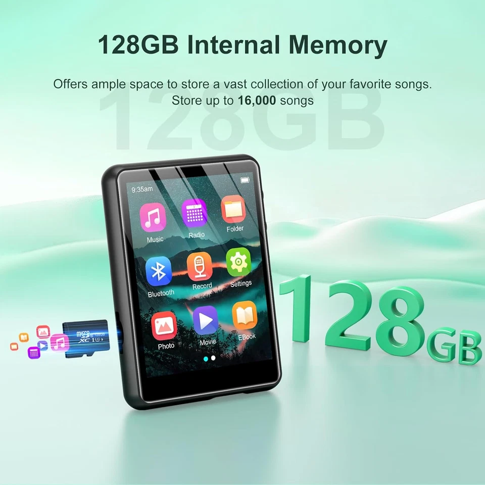 Lettore MP3 128GB Bluetooth 5.3, 2,4” Full Touchscreen Lettore MP3 Sportivo Por - Immagine 3 di 4