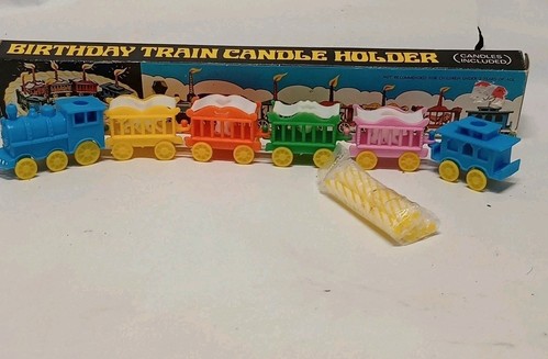 NEW Vintage Plastic Circus Train with Animals Birthday Candle Holder + Candles
