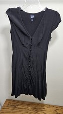 Gap Size 00 Black V Neck Sleeveless Dress Or Shirt Button Front