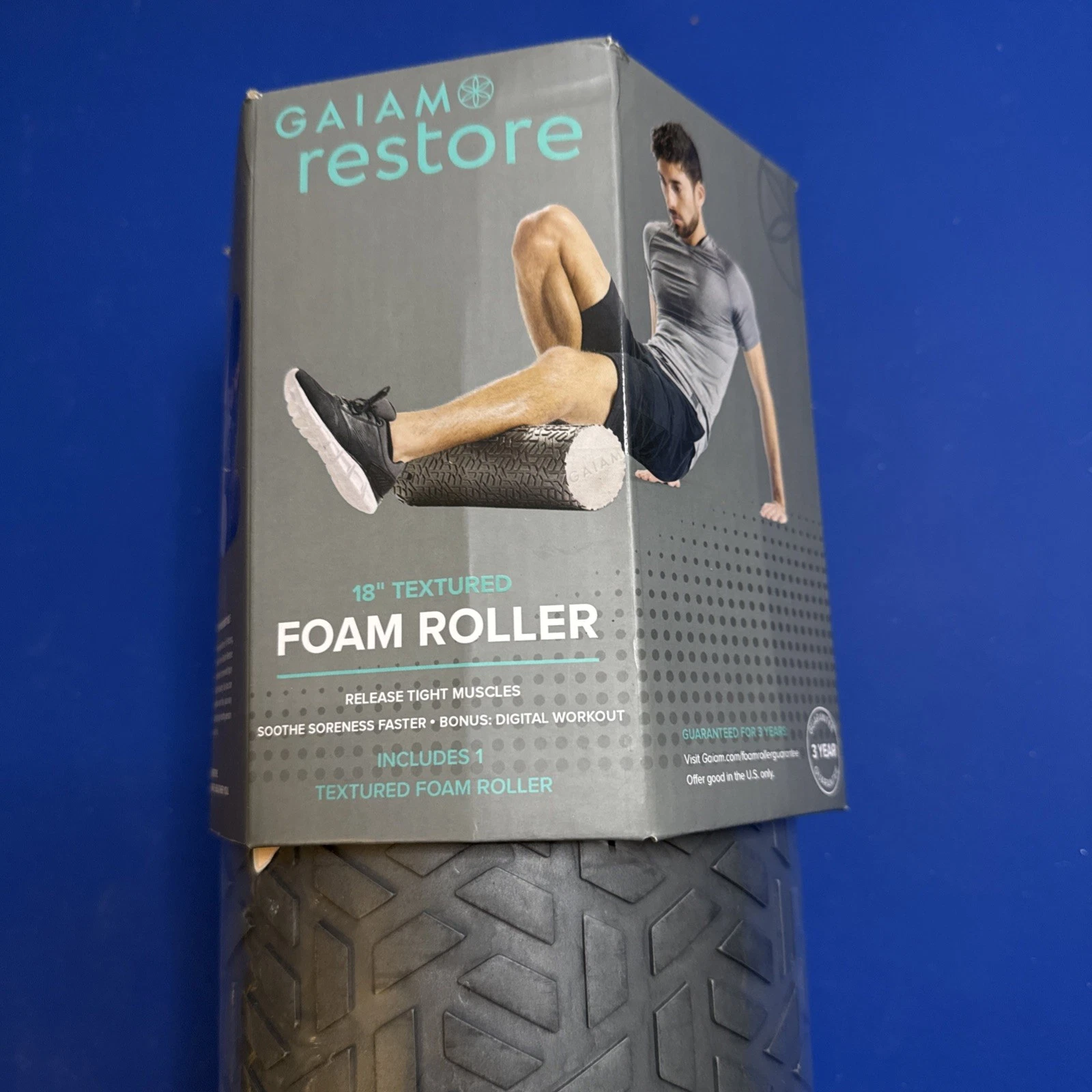 GAIAM Restore 18” Textured Foam Roller Release Tight Muscles Soothe Soreness