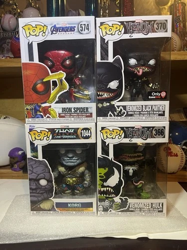Marvel Funko Pop Lot Of 4: Iron Spider, Korg, Venomized Hulk, Black Panther