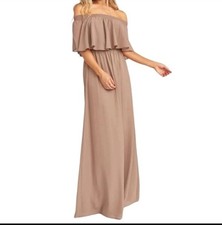 Show Me Your Mumu Maxi Dress Tan Hacienda Chiffon Off The Shoulder Size Small