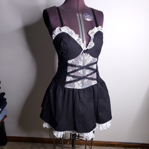 Lip Service Black lace Corset Pleated maid Dress Size medium bondage