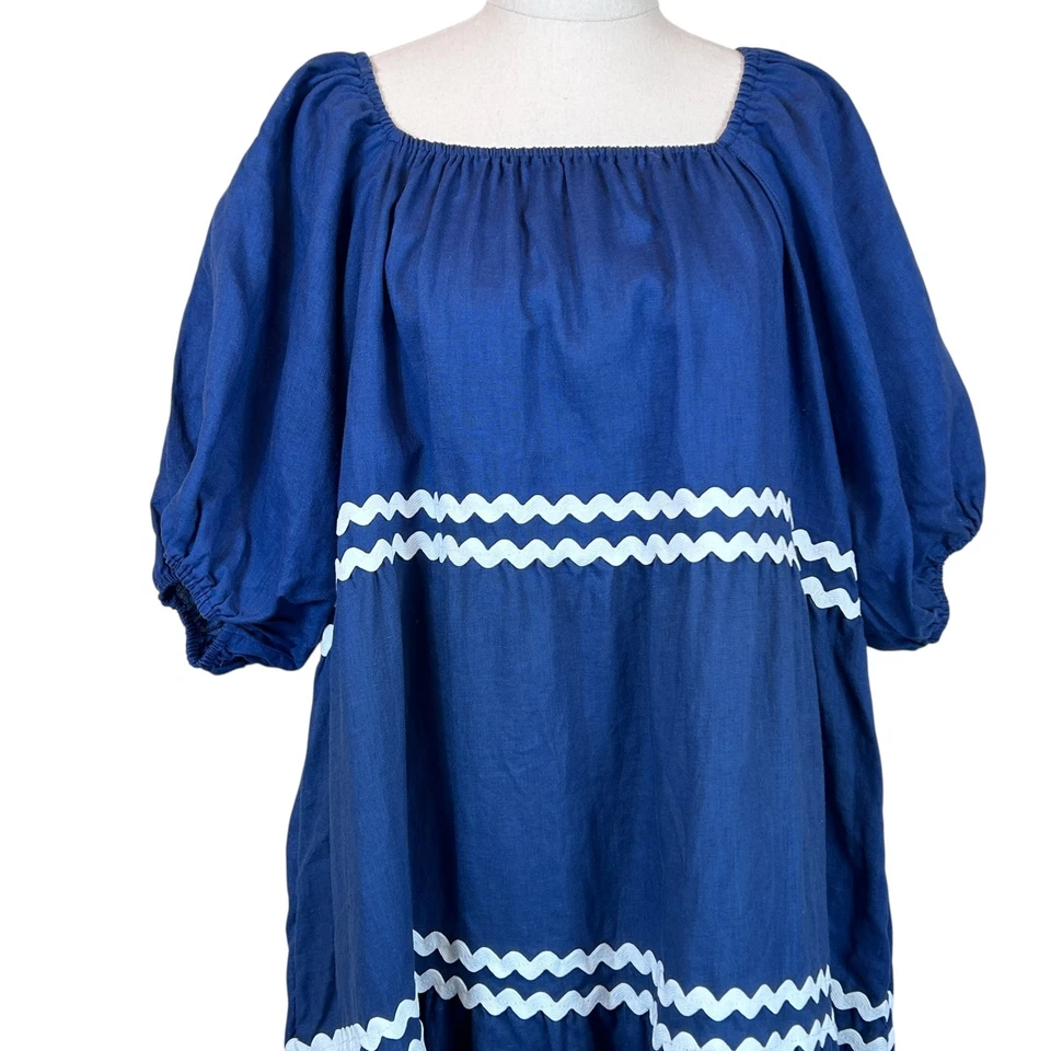 Soul Sparrow льняной синий Midi платье размер XL короткий рукав повседневный Summer - Изображение 3 из 4