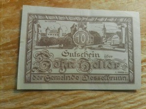 1920 10 HELLER GUTSCHEIN der GEMEINDE DESSELBRUNN NOTE