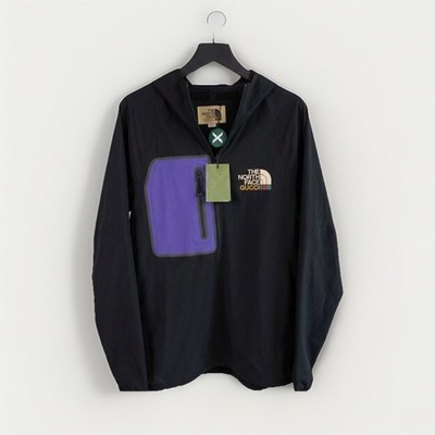 The North Face Gucci Men's Hooded Windbreaker Jacket Black Purple Logo