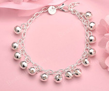 925 Sterling Silver 20cm Bells Bead Bracelet Chain Fashion Charm Jewelry