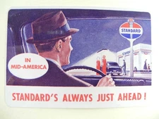 Standard Oil Company 1957 Pocket Wallet Calendar Card "Standard's Just Ahead!"