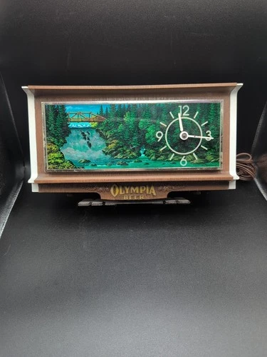 Vintage Olympia Beer Motion Waterfall Lighted Cash Register Sign And Clock Works
