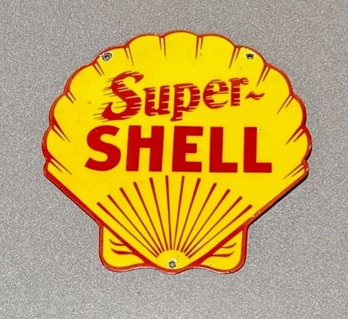 VINTAGE SHELL LUBRICATION PORCELAIN SIGN CAR GAS OIL TRUCK MOTORCYCLE