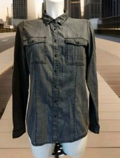 EKSEPT Hemdbluse Damen Gr. M Grau Langarm Nieten am Kragen 