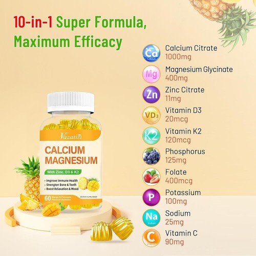 Calcium Magnesium Zinc Gummies with Vitamin D3 and K2, High Absorption Magnesium - Picture 3 of 7