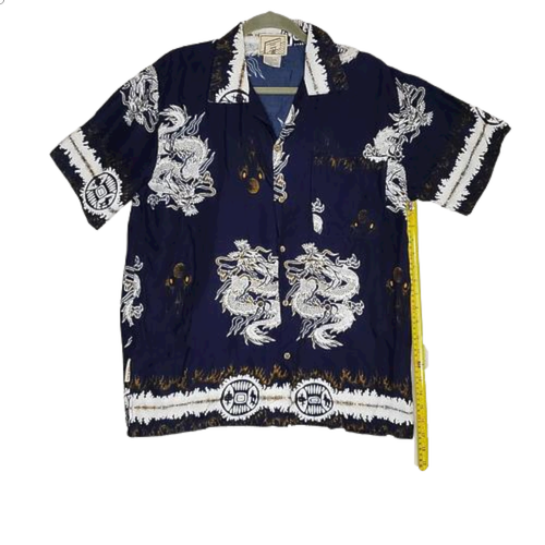 Coconut Pier USA Dragon Print Hawaiian Shirt Button Up Blue White Mens Size XL - Picture 8 of 10