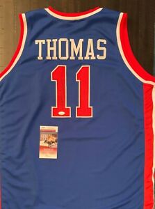 Autographed/Signed ISIAH THOMAS Detroit Blue Basketball Jersey JSA RARE