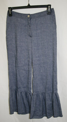 Ett Twa Anthropologie Women's Ruffled Chambray Trousers HR Crop Pants | Size: 6