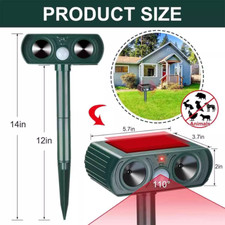 2 Pack Solar Ultrasonic Animal Repellent Dog Cat Skunk Deer Raccoon For Garden